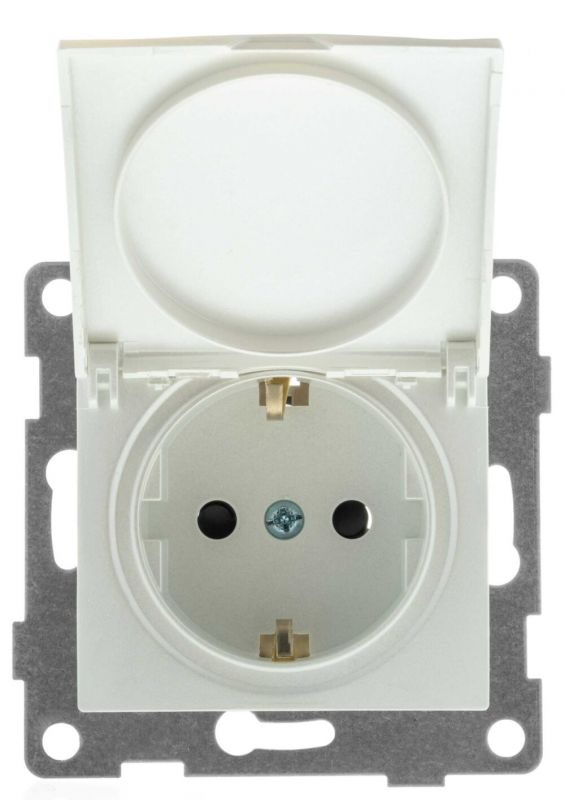 Розетка однопостовая Ugra с/з с з/ш и крышкой, механизм, в комплекте с кожухом IP44 К502, 16А, 250В, жемчуг