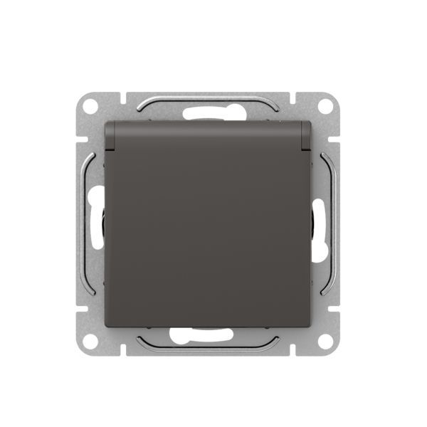 Механизм розетки  16А  IP44  с заземлением  со шторками  c крышкой  мокко Эпика EKF