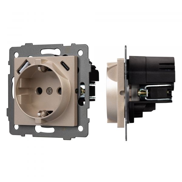 Механизм розетки с USB зарядкой SCT-MUAC-PL-GD-V 250V, 16A