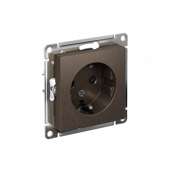 Розетка ATLASDESIGN с заземлением со шторками 16А механизм мокко