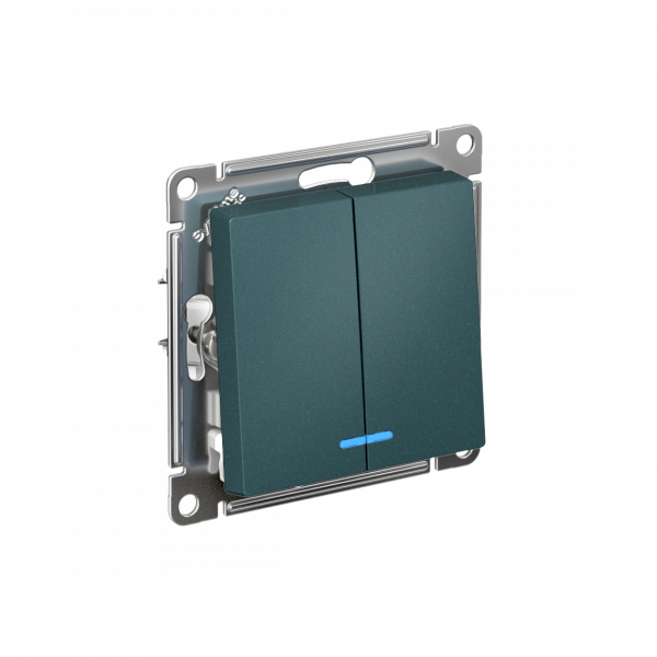 ATLASDESIGN 2-клавишный ВЫКЛЮЧАТЕЛЬ с подсветкой ,сх.5а, 10АХ,мех., быстрозажимные клеммы, ИЗУМРУД