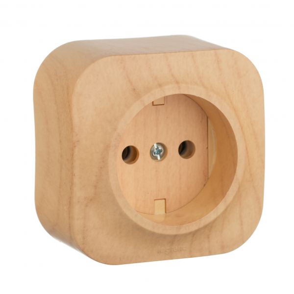 Розетка 1-местная для открытой установки без заземления без защитных шторок 16А дерево QUTEO