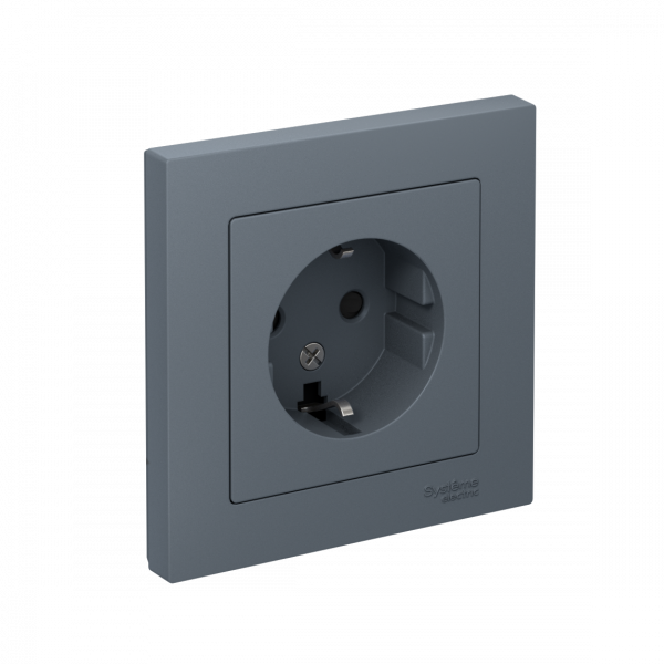 Розетка ATLASDESIGN с заземлением со шторками 16А в сборе грифель