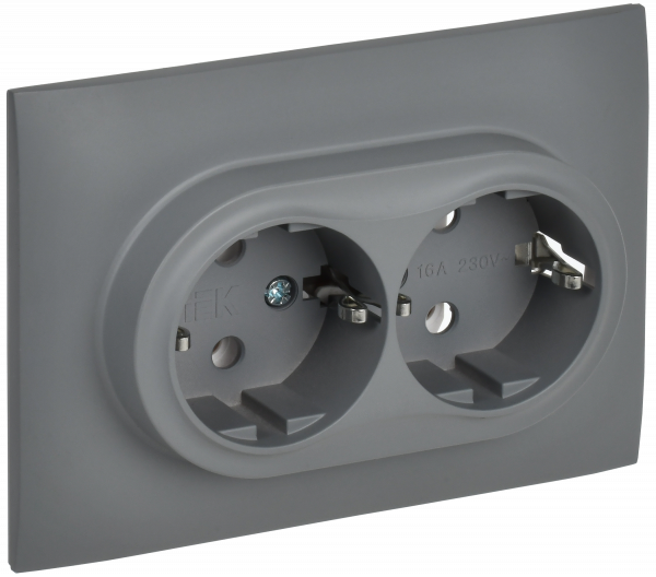 SKANDY Розетка 2-местная с заземлением без защитных шторок 16А в сборе SK-R08Gr серый IEK