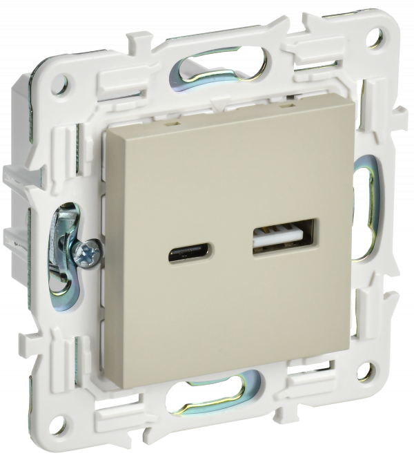 SKANDY Розетка USB A+C 18Вт SK-R13B бежевый IEK