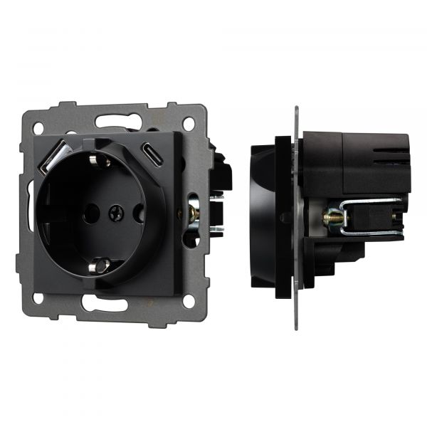 Механизм розетки с USB зарядкой SCT-MUAC-PL-BK-V 250V, 16A