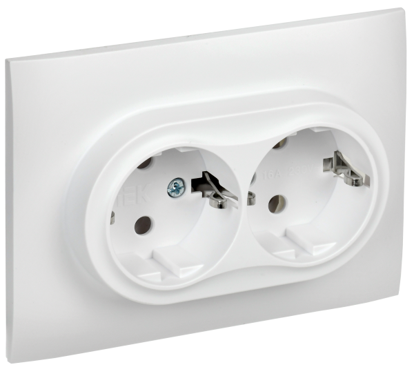 SKANDY Розетка 2-местная с заземлением без защитных шторок 16А в сборе SK-R08W арктический белый IEK