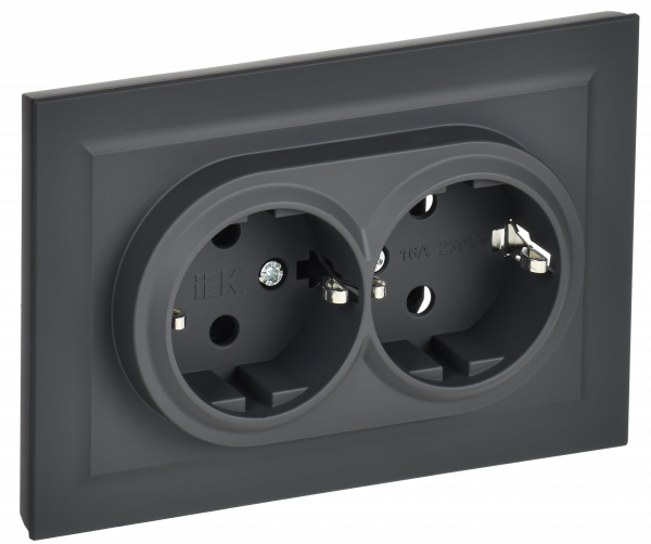 BRITE Розетка двойная с заземлением без защитных шторок 16А в сборе РС12-3-БрГ графит