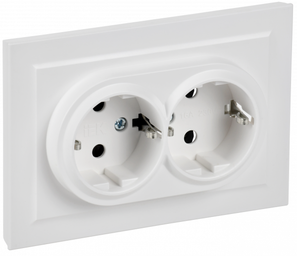 BRITE Розетка 2-местная с заземлением без защитных шторок 16А в сборе РС12-3-БрАБ арктический белый IEK