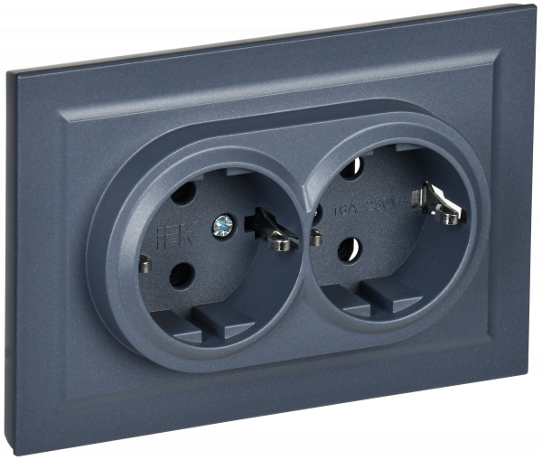 BRITE Розетка двойная с заземлением с защитными шторками 16А в сборе РСш12-3-БрМ маренго