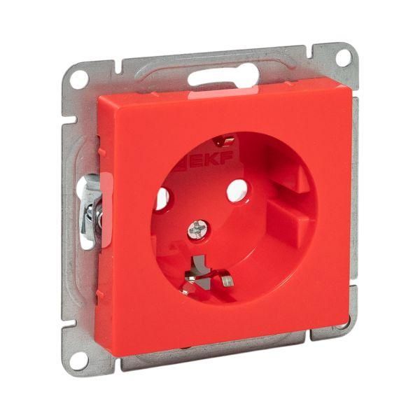Эпика Механизм розетки 16А с заземлением со шторками красный EKF