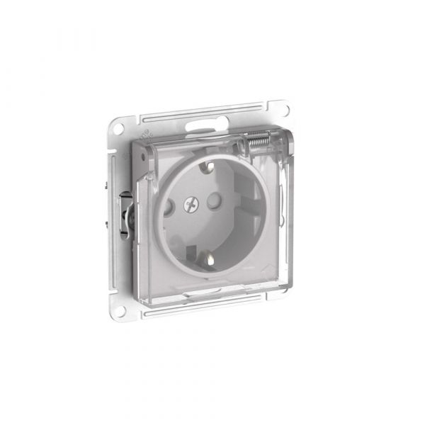 ATLASDESIGN AQUA РОЗЕТКА с заземлением со шторками с прозрачной крышкой, 16А,IP44, быстрозажимные клеммы,АЛЮМИН