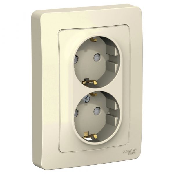 BLANCA скрытой установки розетка двойная с заземлением со шторками, 16А, 250В, молочный