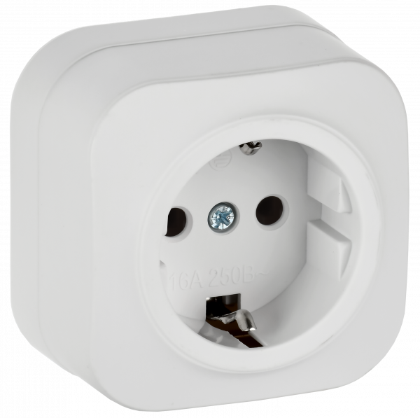 GLORY Розетка 1-местная для открытой установки с заземлением без защитных шторок 16А РС20-3-ХБм белый матовый IEK