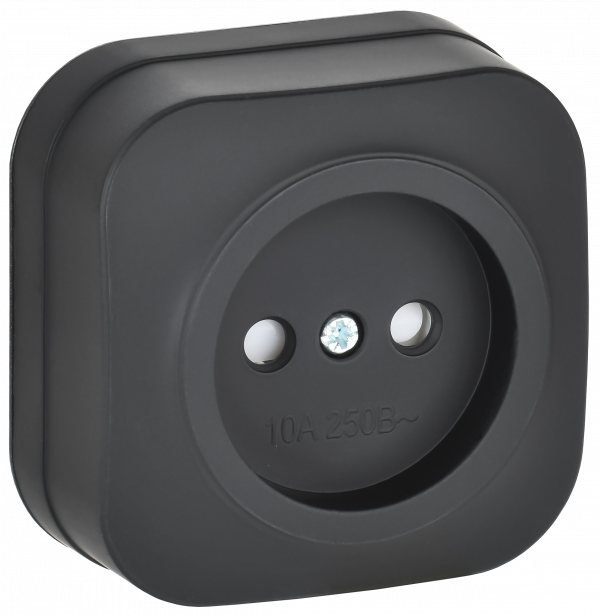 GLORY Розетка 1-местная для открытой установки без заземления с защитными шторками 10А РСш20-2-ХЧм черный матовый IEK