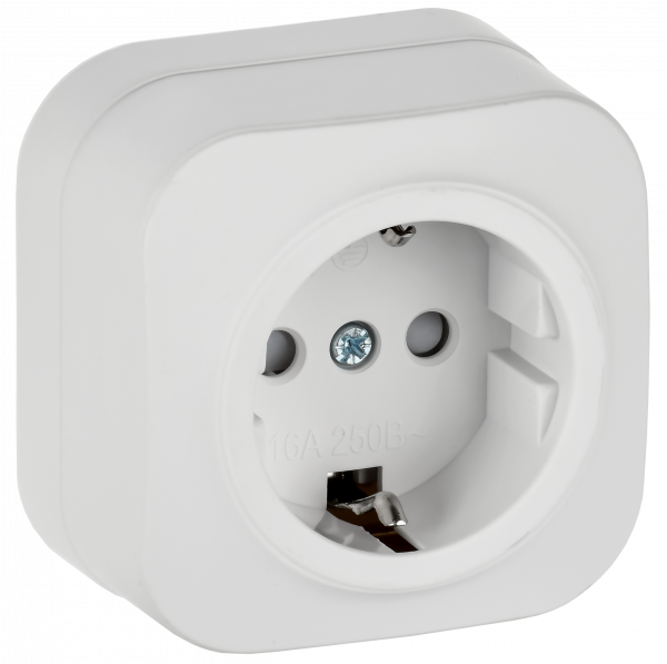 GLORY Розетка 1-местная для открытой установки с заземлением с защитными шторками 16А РСш20-3-ХБм белый матовый IEK