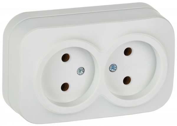 GLORY Розетка 2-местная для открытой установки без заземления без защитных шторок 10А РС22-2-ХБм белый матовый IEK