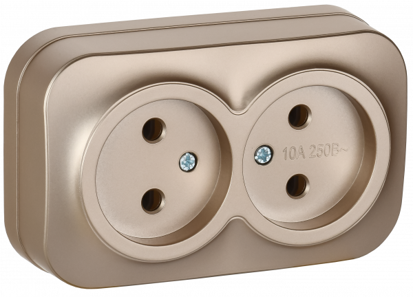 GLORY Розетка 2-местная для открытой установки без заземления без защитных шторок 10А РС22-2-ХШм шампань матовый IEK