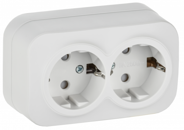 GLORY Розетка 2-местная для открытой установки с заземлением с защитными шторками 16А РСш22-3-ХБм белый матовый IEK