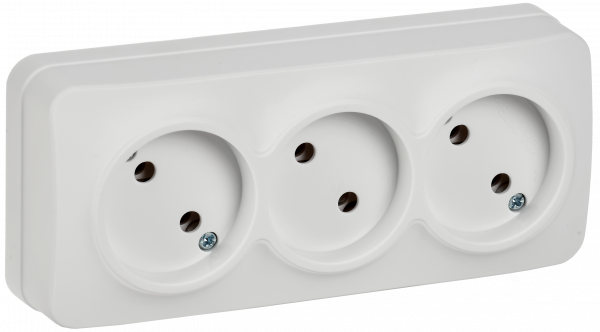 GLORY Розетка 3-местная для открытой установки без заземления без защитных шторок 10А РС23-2-ХБм белый матовый IEK