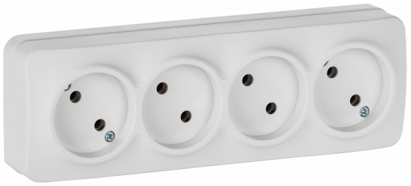 GLORY Розетка 4-местная для открытой установки без заземления без защитных шторок 10А РС24-2-ХБм белый матовый IEK