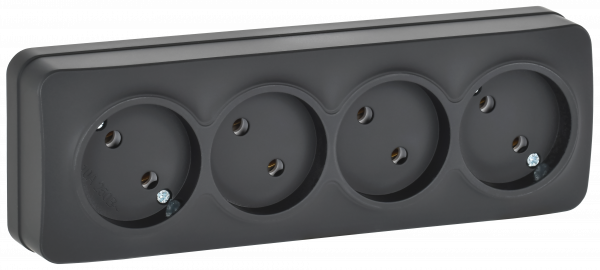 GLORY Розетка 4-местная для открытой установки без заземления без защитных шторок 10А РС24-2-ХЧм черный матовый IEK