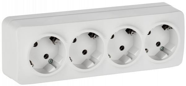 GLORY Розетка 4-местная для открытой установки с заземлением без защитных шторок 16А РС24-3-ХБм белый матовый IEK