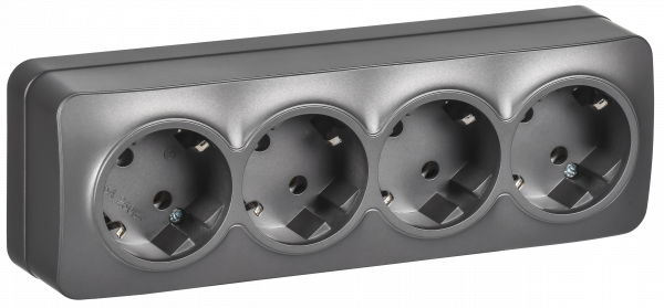 GLORY Розетка 4-местная для открытой установки с заземлением без защитных шторок 16А РС24-3-ХСм сталь матовый IEK