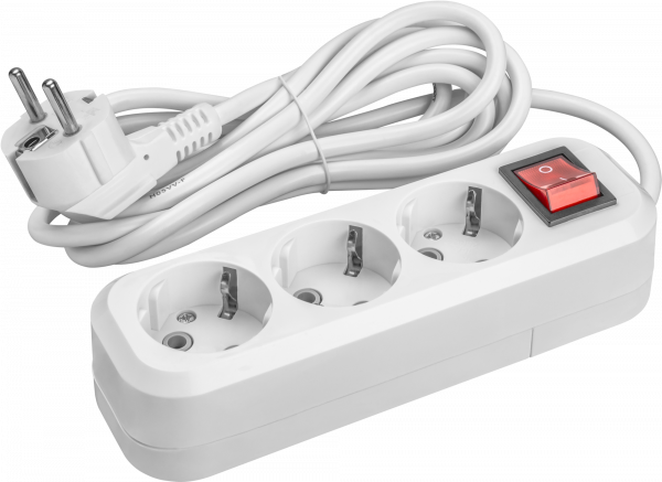 Удлинитель бытовой OPE-S-03-300-ESC-3x0.75 с заземлением с выключателем 3 розетки 3м ПВС 3х0,75 2200Вт