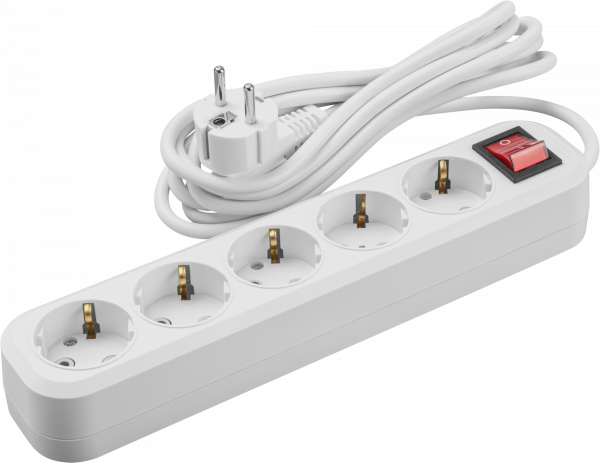 Удлинитель бытовой OPE-S-05-500-ESC-3x1 с заземлением с выключателем 5 розеток  5м ПВС 3х1 3500Вт
