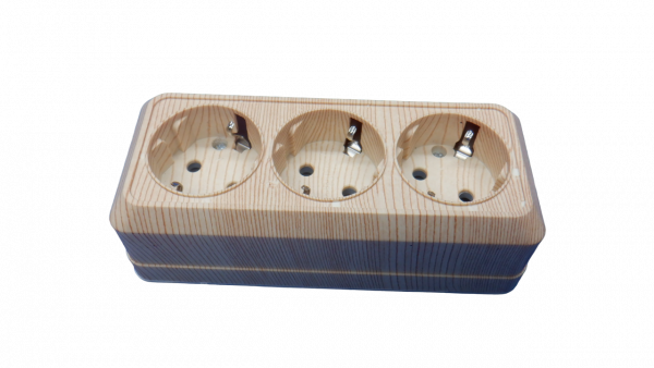 Розетка трехместная   Олимп с/з, наружная, 16А, 220В, сосна (еврослот)