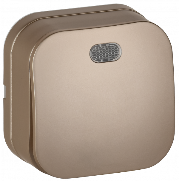 GLORY Выключатель 1-клавишный для открытой установки с индикацией 10А ВС20-1-1-ХШм шампань матовый IEK