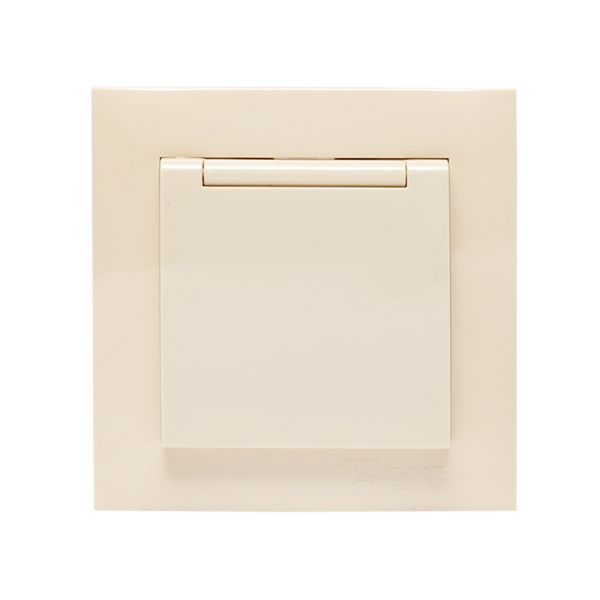 Валенсия розетка 1-местная с/з 16А кремова с крышкой и защ. штор.