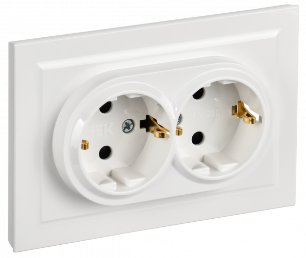 BRITE Розетка 2-местная с заземлением с защитными шторками 16А в сборе РСш12-3-БрБ белый