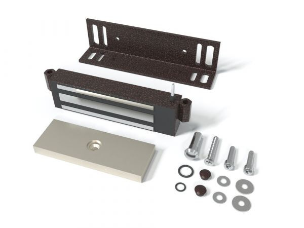 Замок электромагнитный (12VDC, 250кг), встроенный модуль перемагничивания, монтажный комплект,       уголок 40х50мм., толщина уголка 4мм