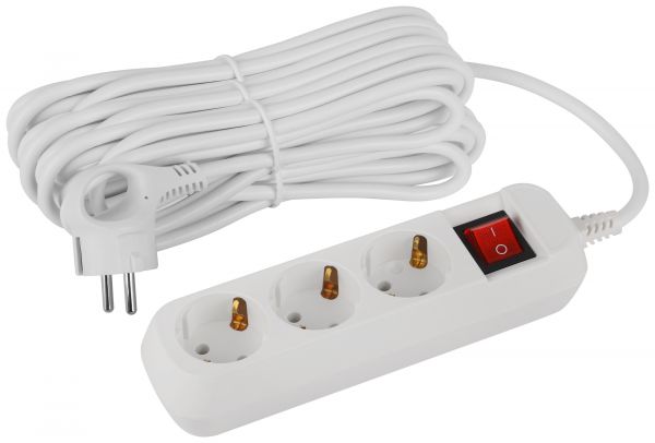 Удлинитель электрический 3 розетки с заземлением с выключателем 10 м ПВС 3х1мм2 UDL-16-3100-ES Greenline