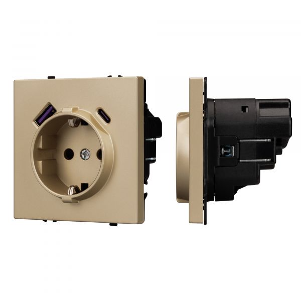 Механизм розетки с USB зарядкой SCT-NOBE-MUAC-SFPL-GD 230V, 16A, Золото светлое, 3 поста