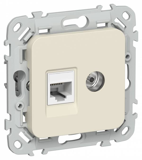 FLITE Розетка 2-местная RJ45/TV категория 5Е UTP РКТВ5е-2-0-ФлСл сливочный IEK