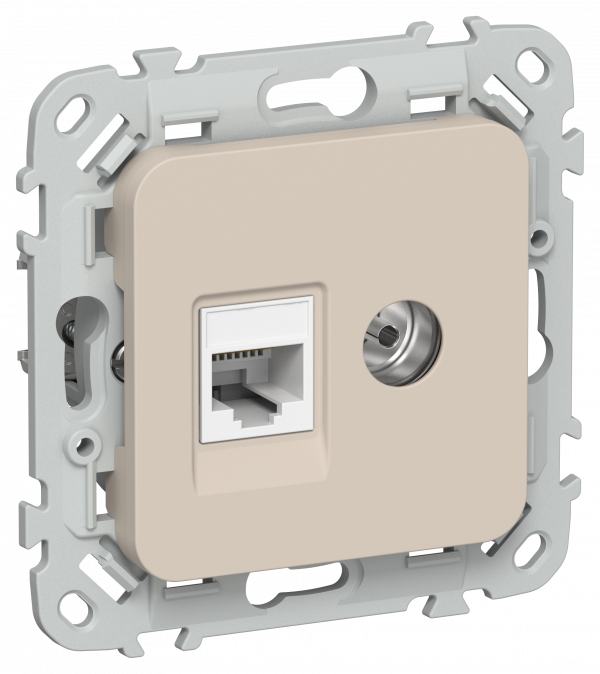 FLITE Розетка 2-местная RJ45/TV категория 5Е UTP РКТВ5е-2-0-ФлЛ льняной IEK