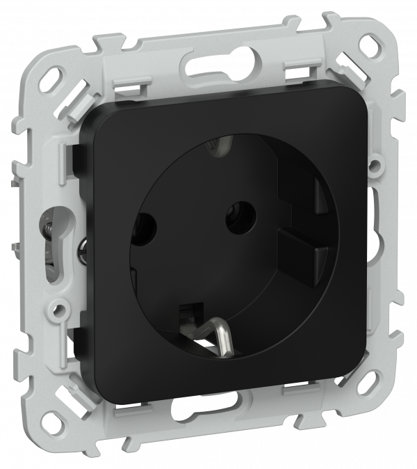 FLITE Розетка с заземлением без защитных шторок безвинтовое крепление 16А РС11-1-ФлЧ черный IEK