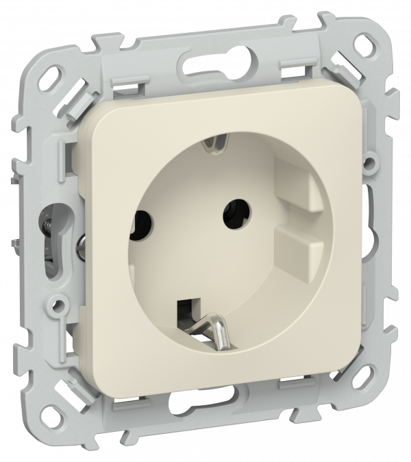 FLITE Розетка с заземлением без защитных шторок безвинтовое крепление 16А РС11-1-ФлСл сливочный IEK