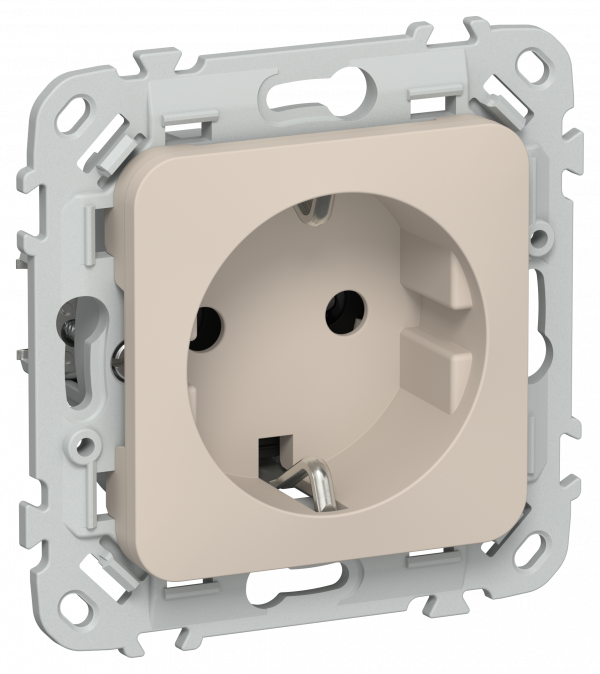 FLITE Розетка с заземлением без защитных шторок безвинтовое крепление 16А РС11-1-ФлЛ льняной IEK