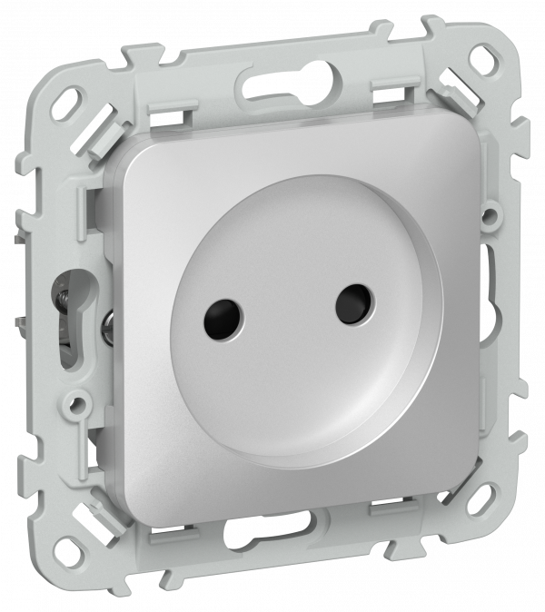 FLITE Розетка без заземления с защитными шторками безвинтовое крепление 10А РСш01-1-ФлА алюминий IEK