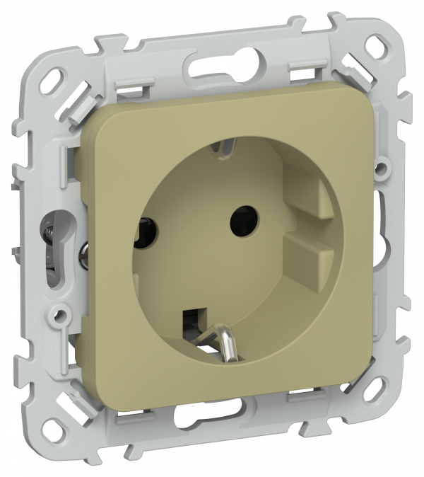 FLITE Розетка с заземлением с защитными шторками безвинтовое крепление 16А РСш11-1-ФлО оливковый IEK