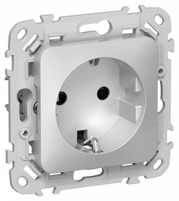 FLITE Розетка с заземлением с защитными шторками безвинтовое крепление 16А РСш11-1-ФлА алюминий IEK