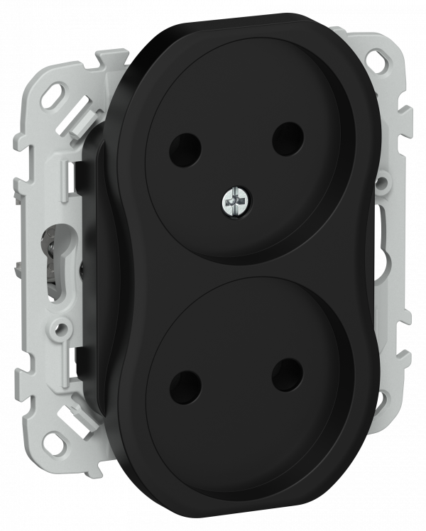 FLITE Розетка 2-местная без заземления без защитных шторок безвинтовое крепление 10А РС02-1-ФлЧ черный IEK