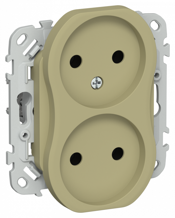 FLITE Розетка 2-местная без заземления без защитных шторок безвинтовое крепление 10А РС02-1-ФлО оливковый IEK