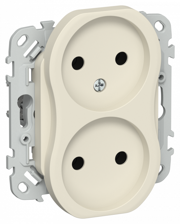 FLITE Розетка 2-местная без заземления без защитных шторок безвинтовое крепление 10А РС02-1-ФлСл сливочный IEK