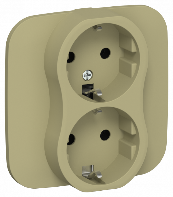 FLITE Розетка 2-местная с заземлением без защитных шторок безвинтовое крепление 16А в сборе РС12-1-А-ФлО оливковый IEK