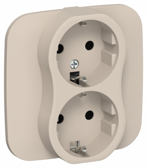 FLITE Розетка 2-местная с заземлением без защитных шторок безвинтовое крепление 16А в сборе РС12-1-А-ФлЛ льняной IEK